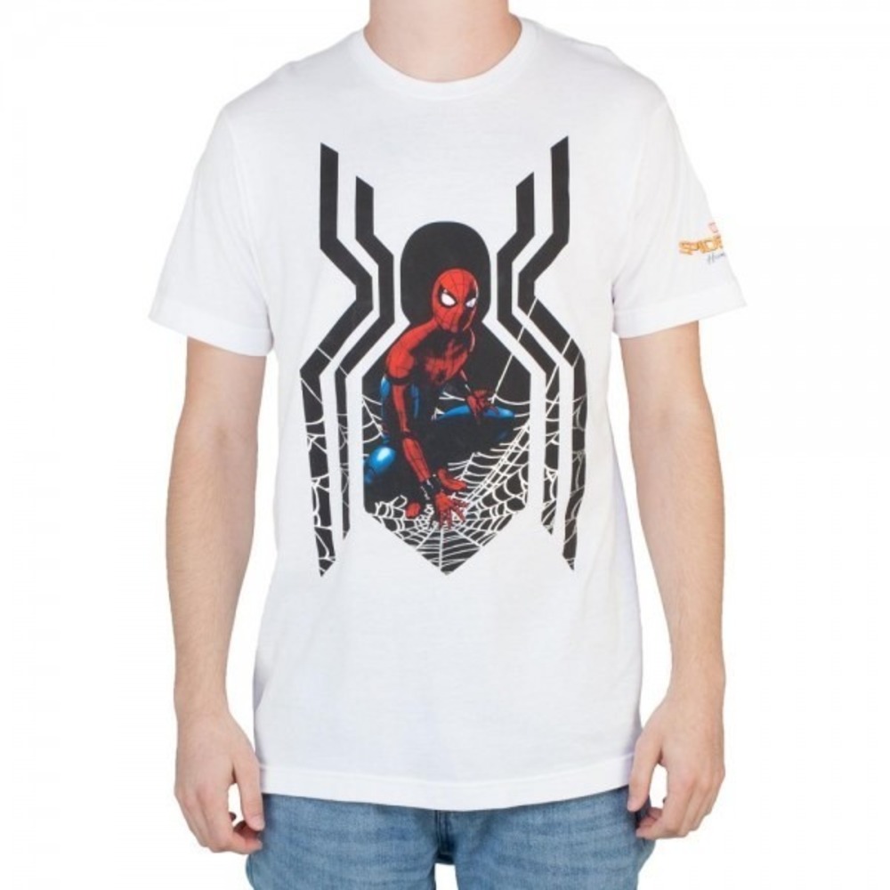 Size XL - Spider-Man Homecoming Mens Tee T-Shirt White Logo Silver Web Marvel